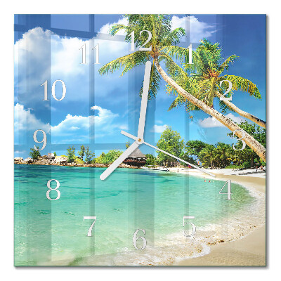 Horloge carrée en verre Palmiers sur la plage