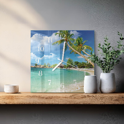 Horloge carrée en verre Palmiers sur la plage