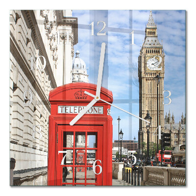 Horloge carrée en verre Cabine téléphonique rouge
