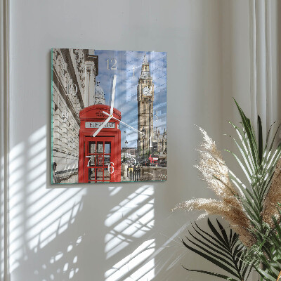 Horloge carrée en verre Cabine téléphonique rouge