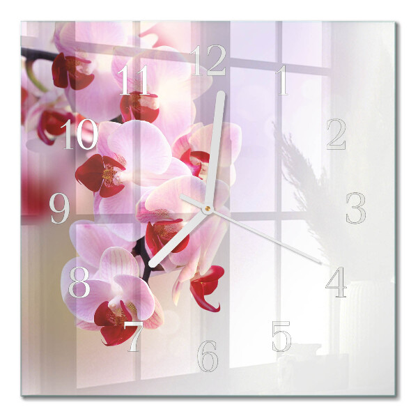 Horloge carrée en verre Orchidée