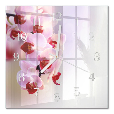 Horloge carrée en verre Orchidée