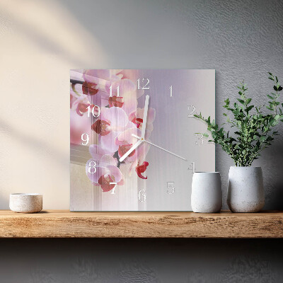 Horloge carrée en verre Orchidée