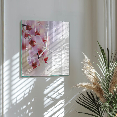 Horloge carrée en verre Orchidée