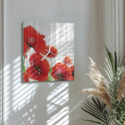 Horloge carrée en verre Coquelicots