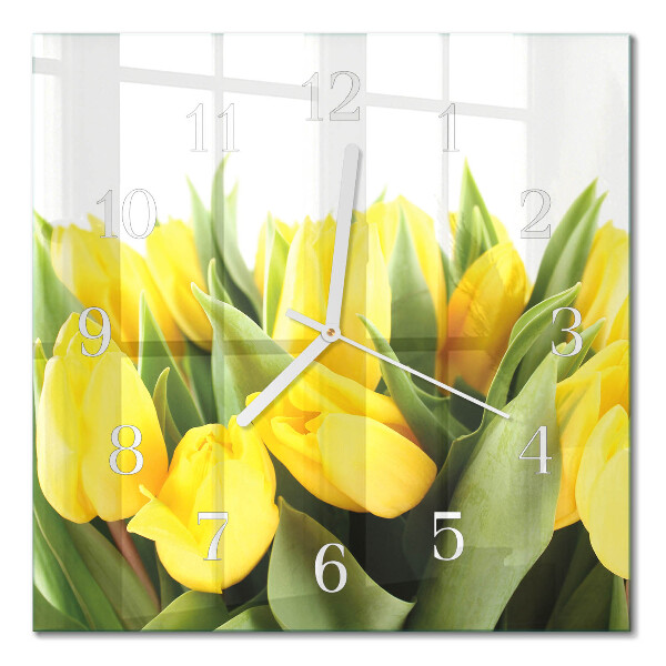 Horloge carrée en verre Tulipes