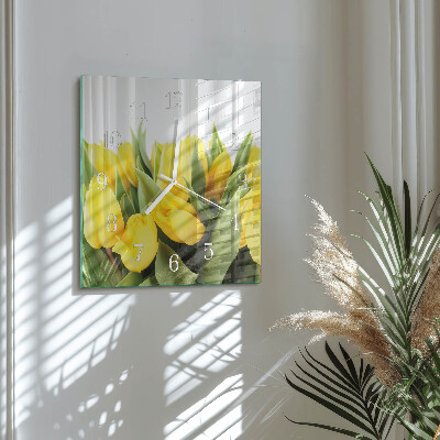 Horloge carrée en verre Tulipes