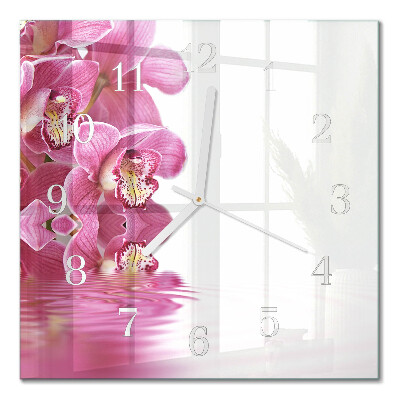 Horloge carrée en verre Orchidée