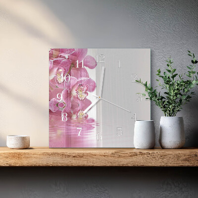 Horloge carrée en verre Orchidée