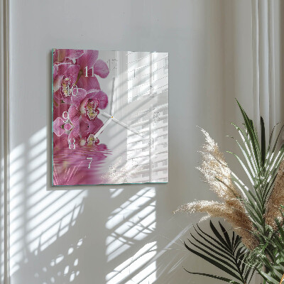 Horloge carrée en verre Orchidée