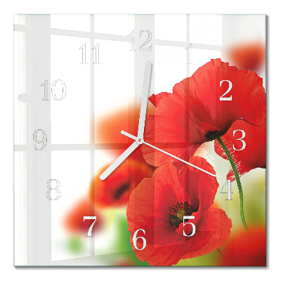 Horloge carrée en verre Coquelicots