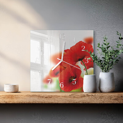 Horloge carrée en verre Coquelicots