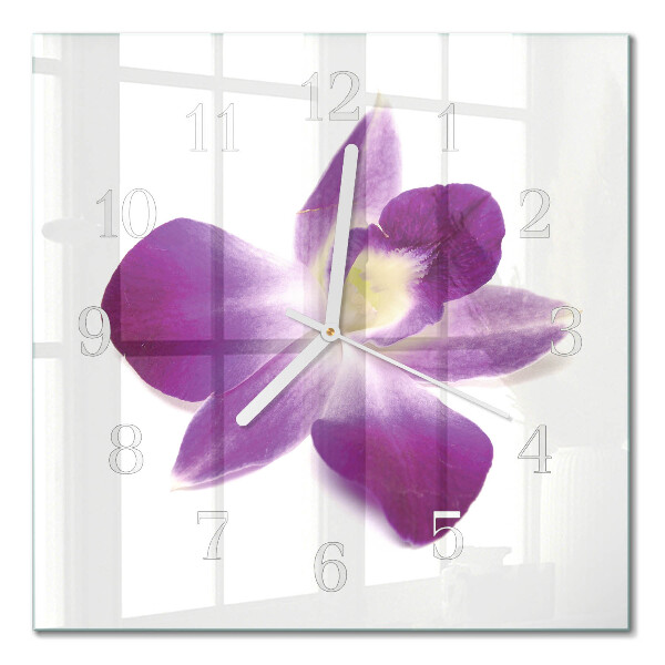 Horloge carrée en verre Fleur d'orchidée