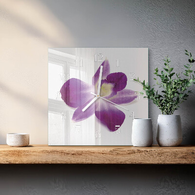 Horloge carrée en verre Fleur d'orchidée