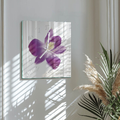 Horloge carrée en verre Fleur d'orchidée