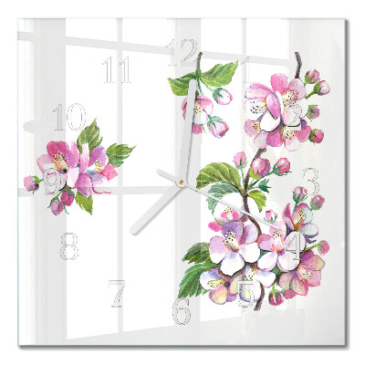 Horloge carrée en verre Fleurs