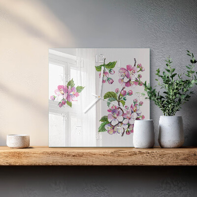 Horloge carrée en verre Fleurs