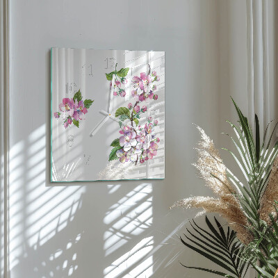 Horloge carrée en verre Fleurs
