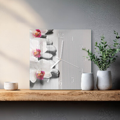 Horloge murale carrée Pierres et orchidées