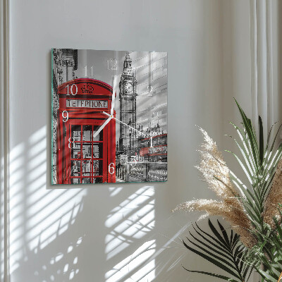 Horloge carrée en verre Cabine téléphonique rouge