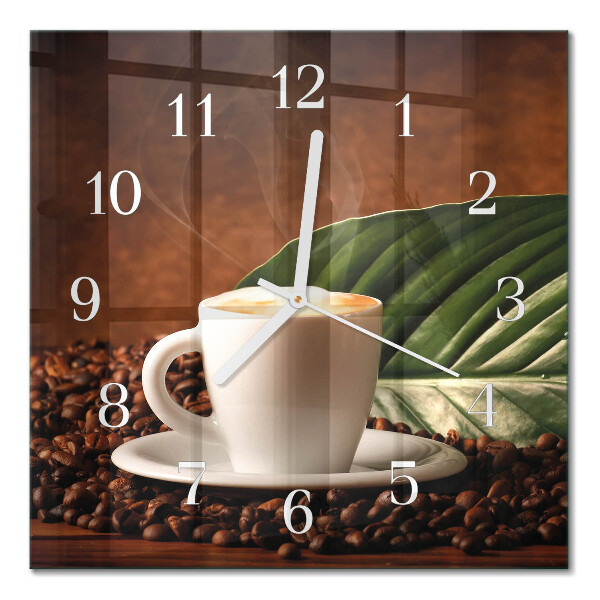 Horloge carrée en verre Une tasse de café