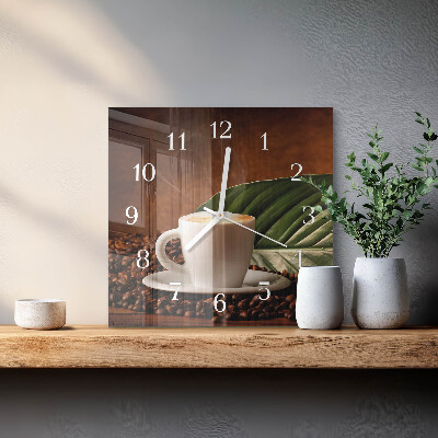Horloge carrée en verre Une tasse de café
