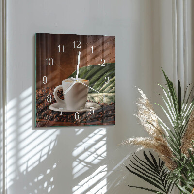 Horloge carrée en verre Une tasse de café