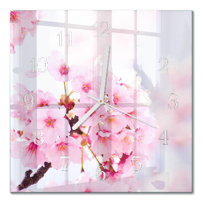 Horloge carrée en verre Fleurs