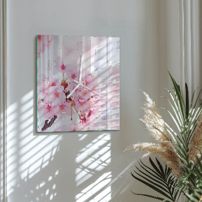 Horloge carrée en verre Fleurs
