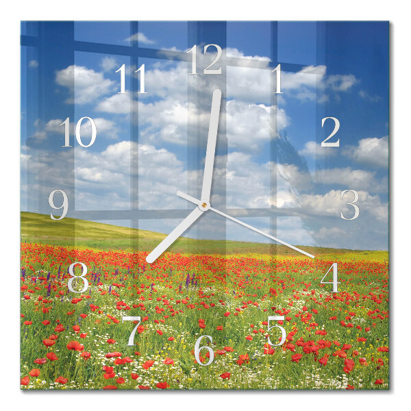Horloge carrée en verre Champ de coquelicots