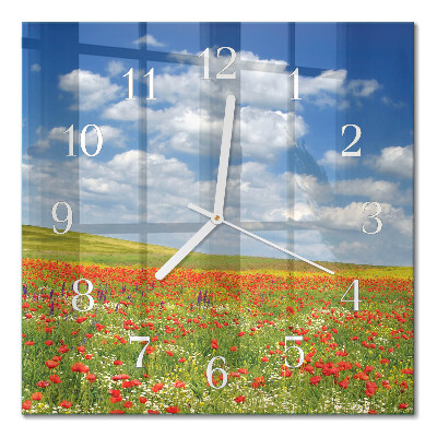 Horloge carrée en verre Champ de coquelicots