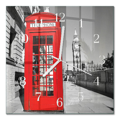 Horloge carrée en verre Cabine téléphonique rouge