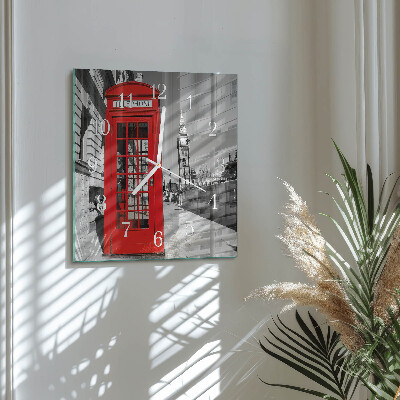 Horloge carrée en verre Cabine téléphonique rouge