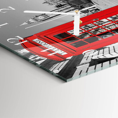 Horloge carrée en verre Cabine téléphonique rouge