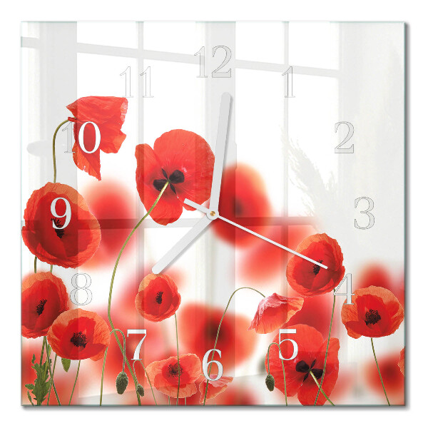 Horloge carrée en verre Coquelicots