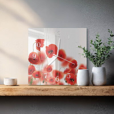 Horloge carrée en verre Coquelicots