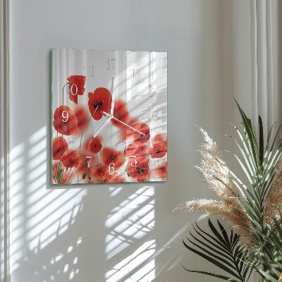 Horloge carrée en verre Coquelicots