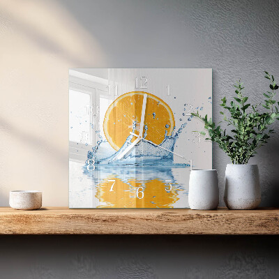 Horloge carrée en verre Eau orange