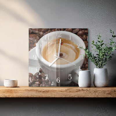 Horloge carrée en verre Une tasse de café