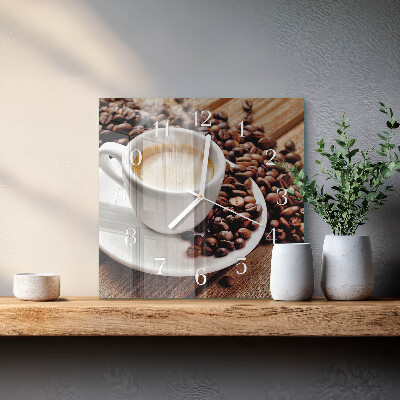 Horloge carrée en verre Une tasse de café