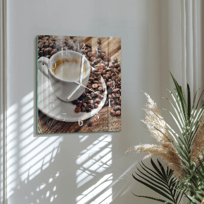 Horloge carrée en verre Une tasse de café