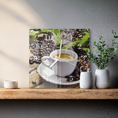 Horloge carrée en verre Une tasse de café