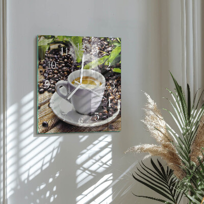 Horloge carrée en verre Une tasse de café
