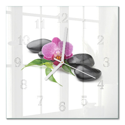 Horloge carrée en verre Orchidée