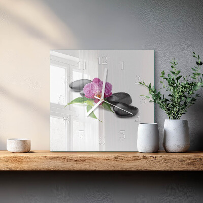 Horloge carrée en verre Orchidée