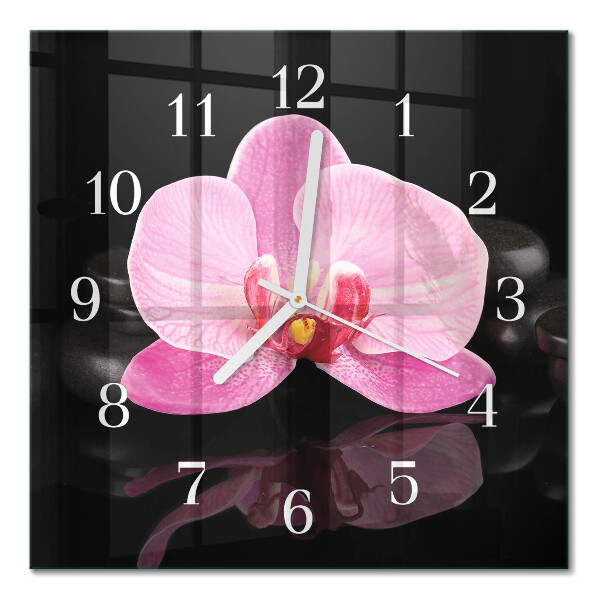 Horloge carrée en verre Orchidée