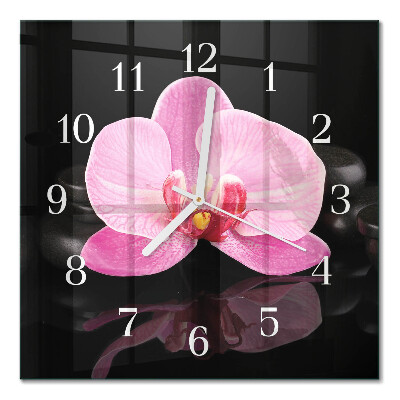 Horloge carrée en verre Orchidée