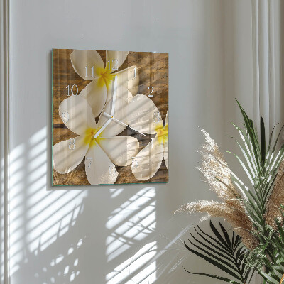 Horloge carrée en verre Fleurs