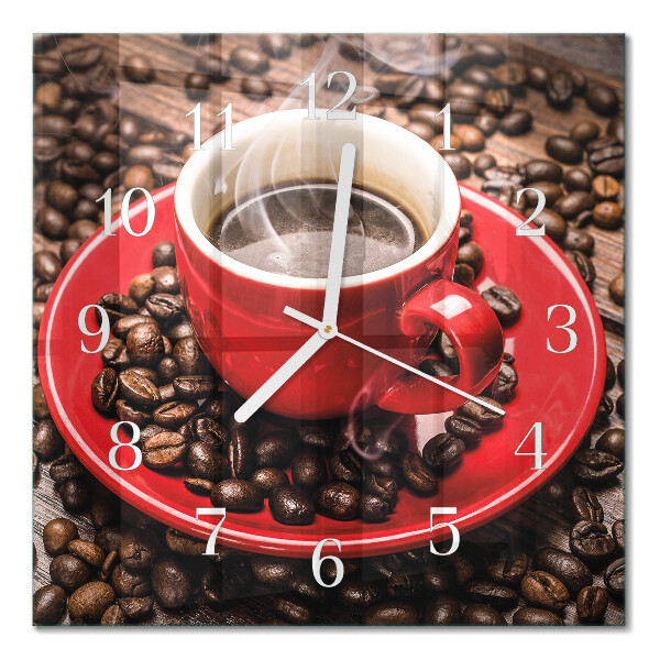Horloge carrée en verre Une tasse de café