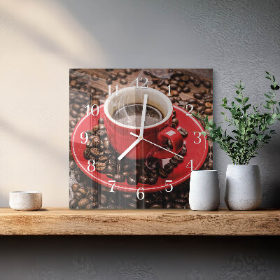 Horloge carrée en verre Une tasse de café